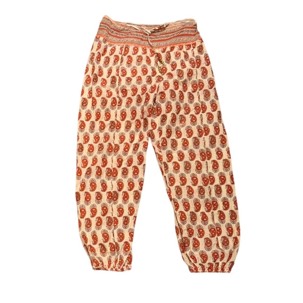 Flamenco Women's M Paisley Print Cotton Joggers Smocked Waist